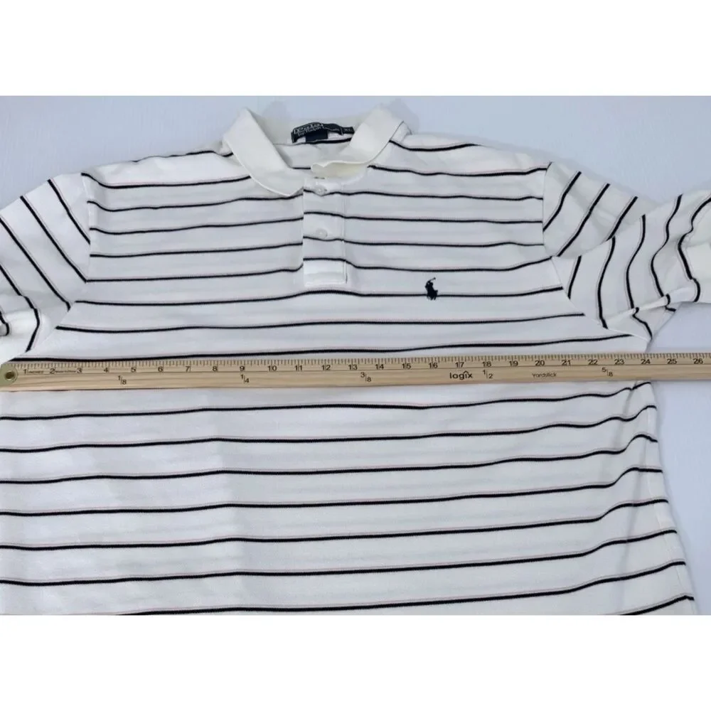 Polo Ralph Lauren Polo Shirt Men's XL Striped Cream 100% Cotton Short Sleeve